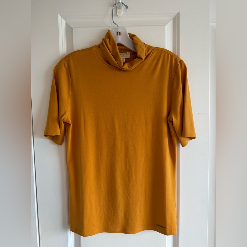 Michael Kors Golden Yellow Short-Sleeve Mock Neck Top